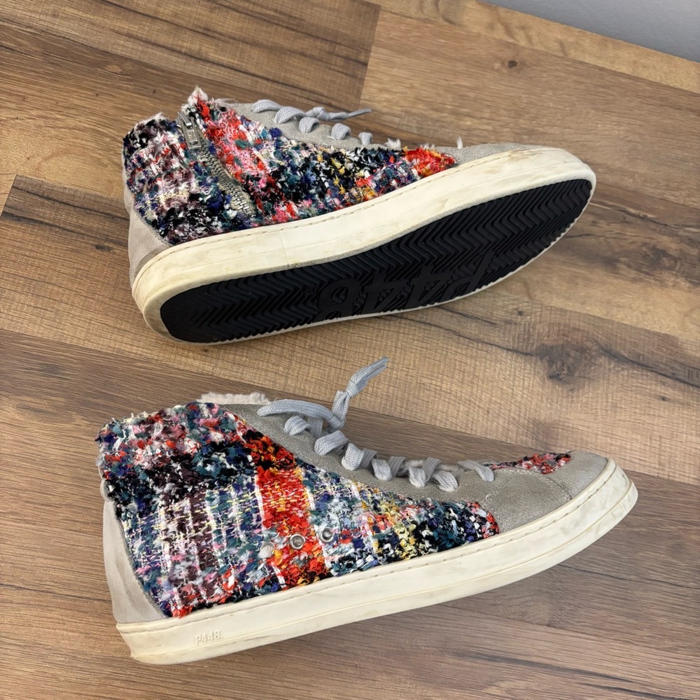 P448 Faux Fur Multicolor High Top Suede Sneakers Women’s - Picture 10 of 11